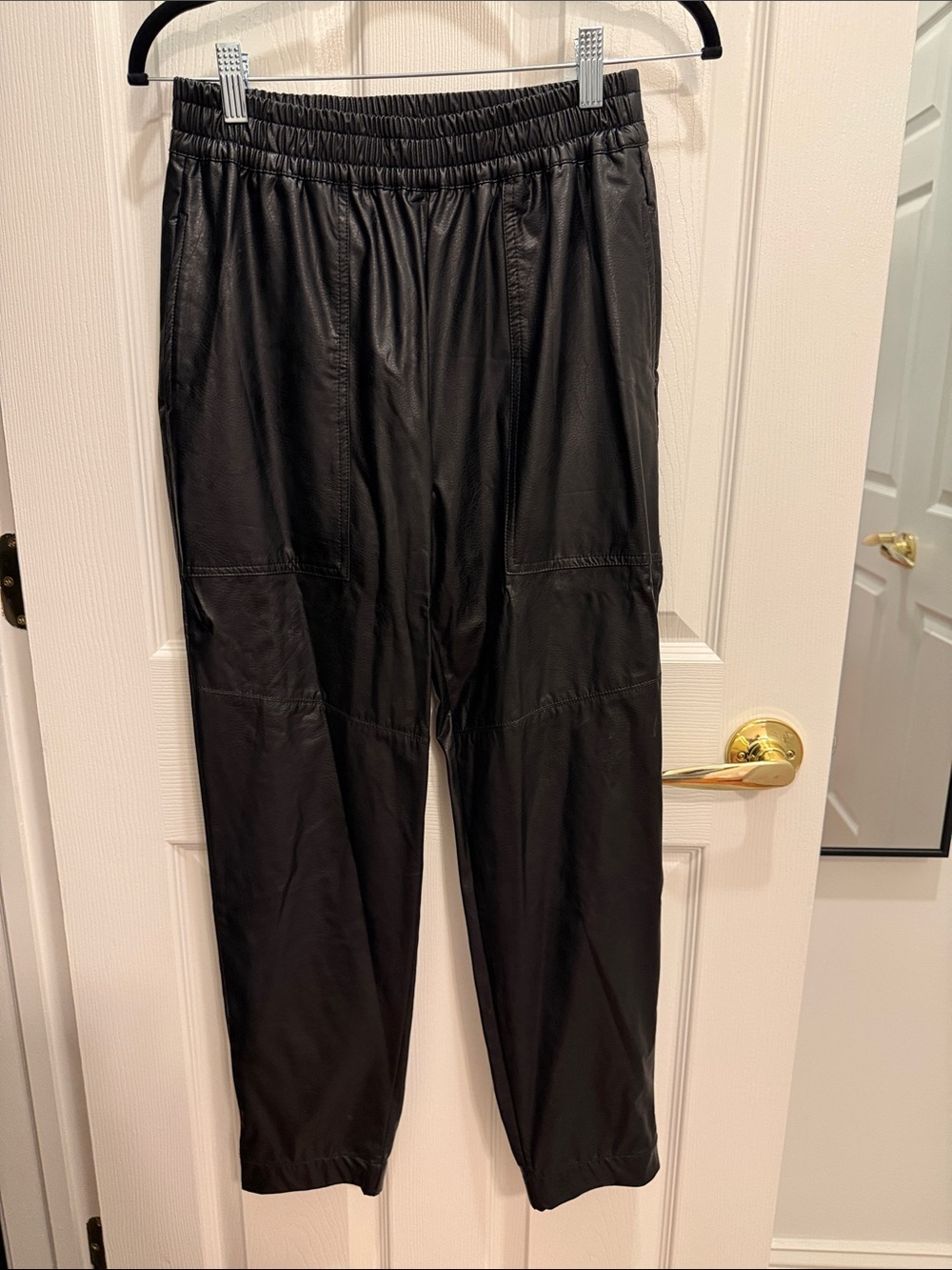Lysse Black Faux Leather Straight-Leg Jogger Pants